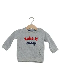 Feetje Baby Pullover Gr. 68 Grau Meliert Schriftzug take it easy Langarm 1