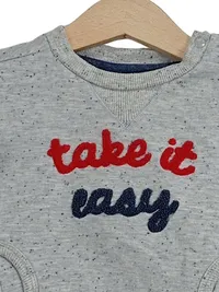 Feetje Baby Pullover Gr. 68 Grau Meliert Schriftzug take it easy Langarm 2