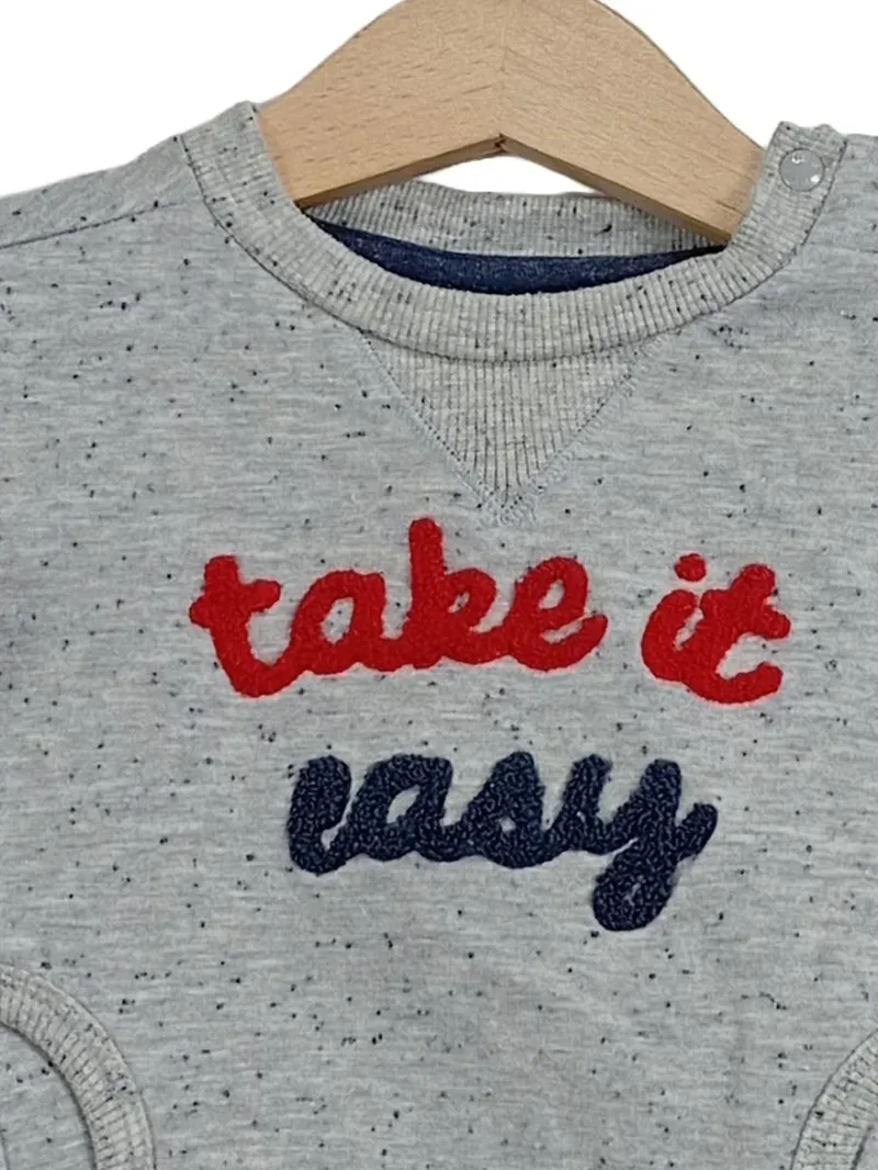 Feetje Baby Pullover Gr. 68 Grau Meliert Schriftzug take it easy Langarm 2
