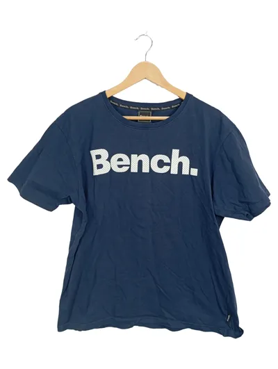 Bench. Herren T-Shirt Blau Gr. 52, XL Logo-Print Kurzarm Casual