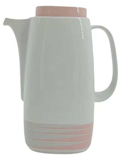 Schirnding Bavaria Porzellan Kaffeekanne Retro Weiß Rosa Streifen 1,5L