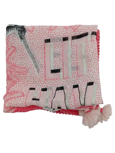 IKKS Damen Tuch Little Havana Rosa Bohemian Palmen Muster Quasten