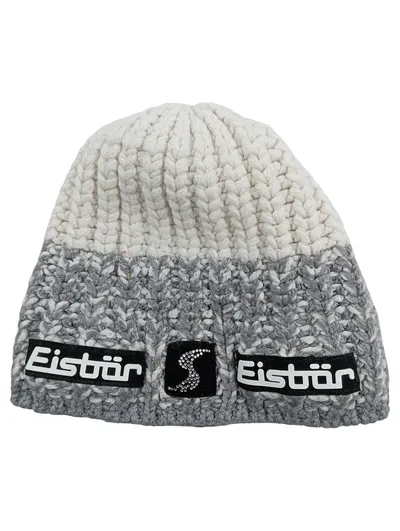 Eisbär Strickmütze Damen Grau Weiß Farbverlauf Strass Winter Beanie