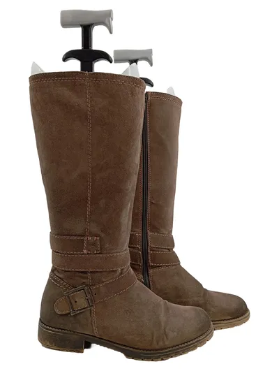 Tamaris Damen Stiefel Wildleder Braun Gr. 39 Knieschaft Schnallen