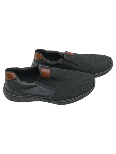 Rieker Herren Slipper Schwarz Gr. 43 Mesh Slip-On Komfort Casual