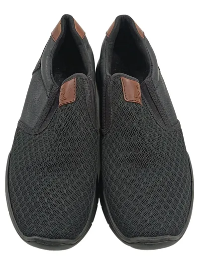 Rieker Herren Slipper Schwarz Gr. 43 Mesh Slip-On Komfort Casual