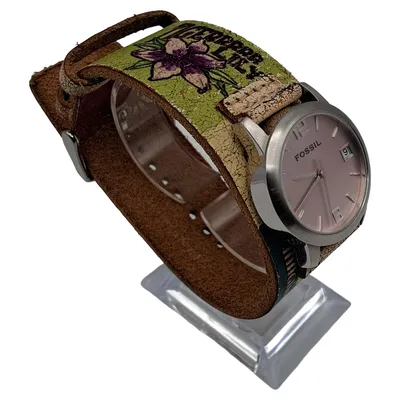 Fossil Damenuhr Vintage Blumenmuster Lederarmband Mehrfarbig Datum