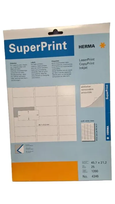 HERMA SuperPrint 4346 Etiketten 45,7x21,2mm 1200 Stück ablösbar weiß