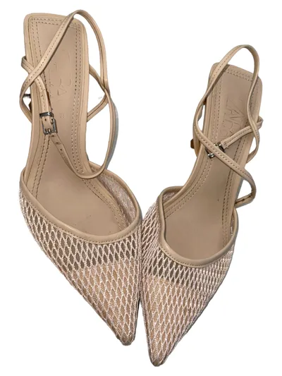 ZARA Damen Slingback Pumps Mesh Netz Beige Gr. 38 Elegant Stiletto