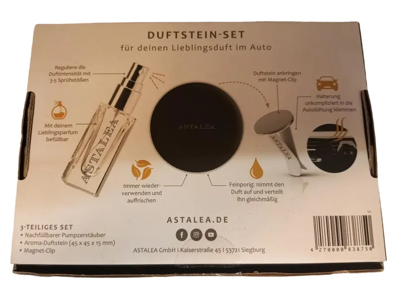 ASTALEA Duftstein Set Auto Pumpzerstäuber Magnet Clip Schwarz 3