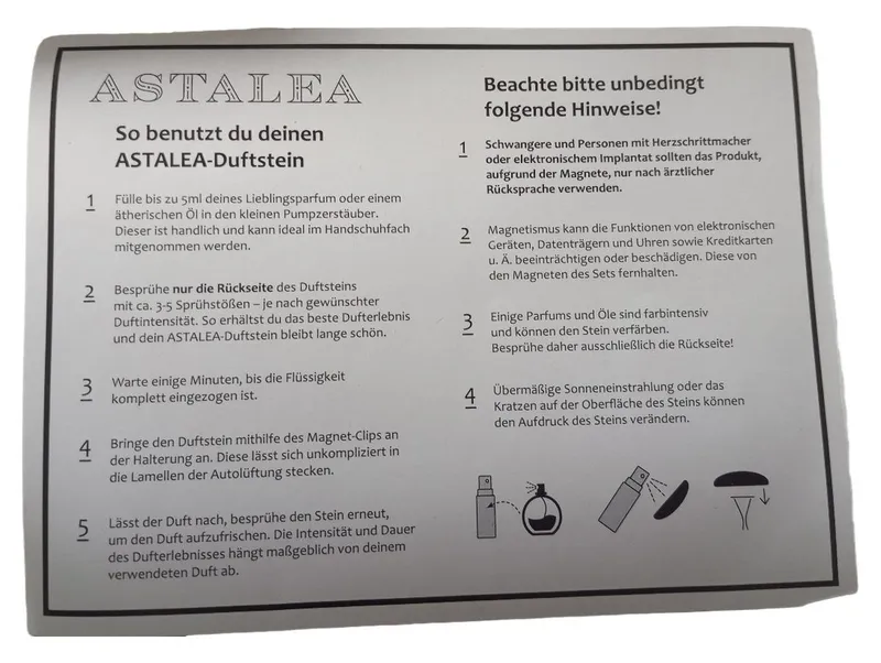 ASTALEA Duftstein Set Auto Pumpzerstäuber Magnet Clip Schwarz 4