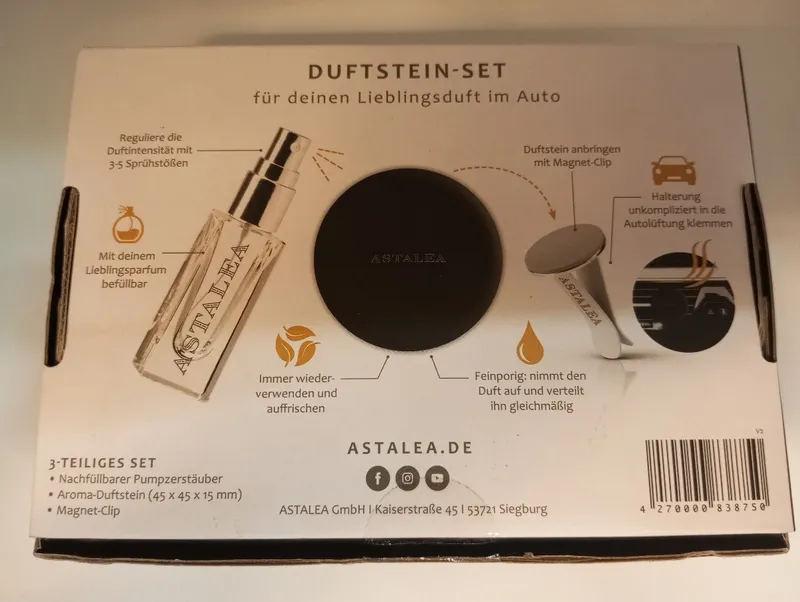 ASTALEA Duftstein Set Auto Pumpzerstäuber Magnet Clip Schwarz 5