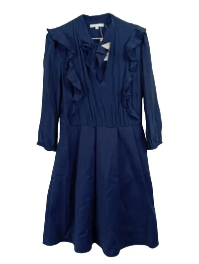 Patrizia Pepe Blusenkleid Damen Gr. 42 Blau Rüschen Schleife Langarm