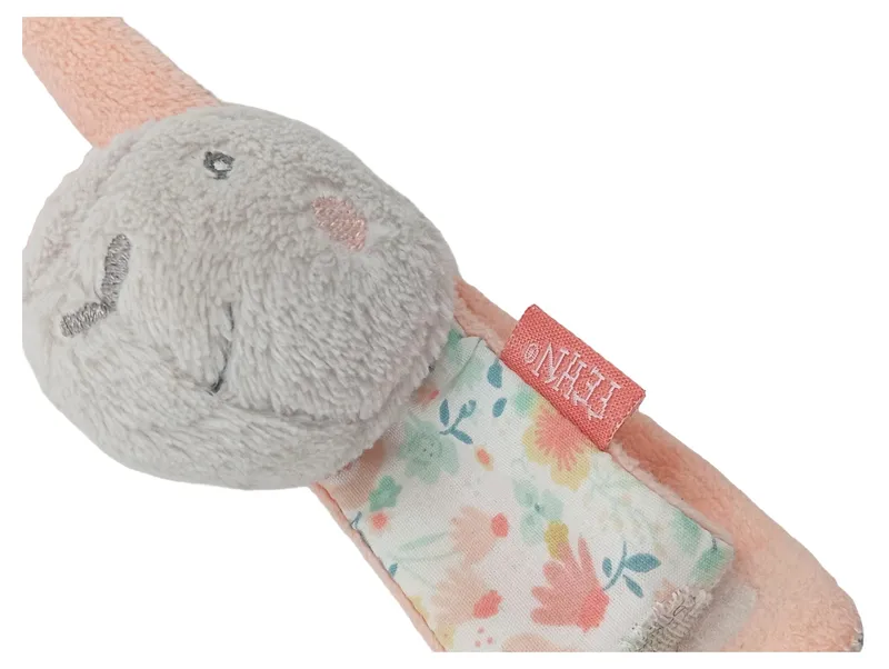 Fehn Greifling Hase Blumenmuster Grau Polyester Baby Rassel 15cm 2