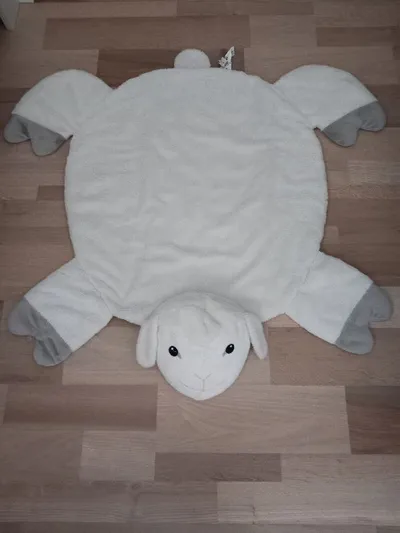 IKEA Kinderteppich Lamm Schaf Spielmatte weiß grau 105x99 cm Polyester