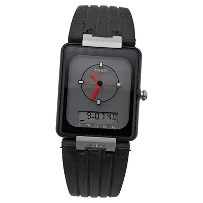 Tissot TwoTimer Herren Armbanduhr Quarz Digital Analog Schwarz Vintage