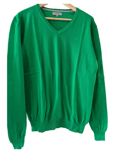 Clayton Pullover Herren V-Ausschnitt Grün Baumwolle Langarm Gr. XL