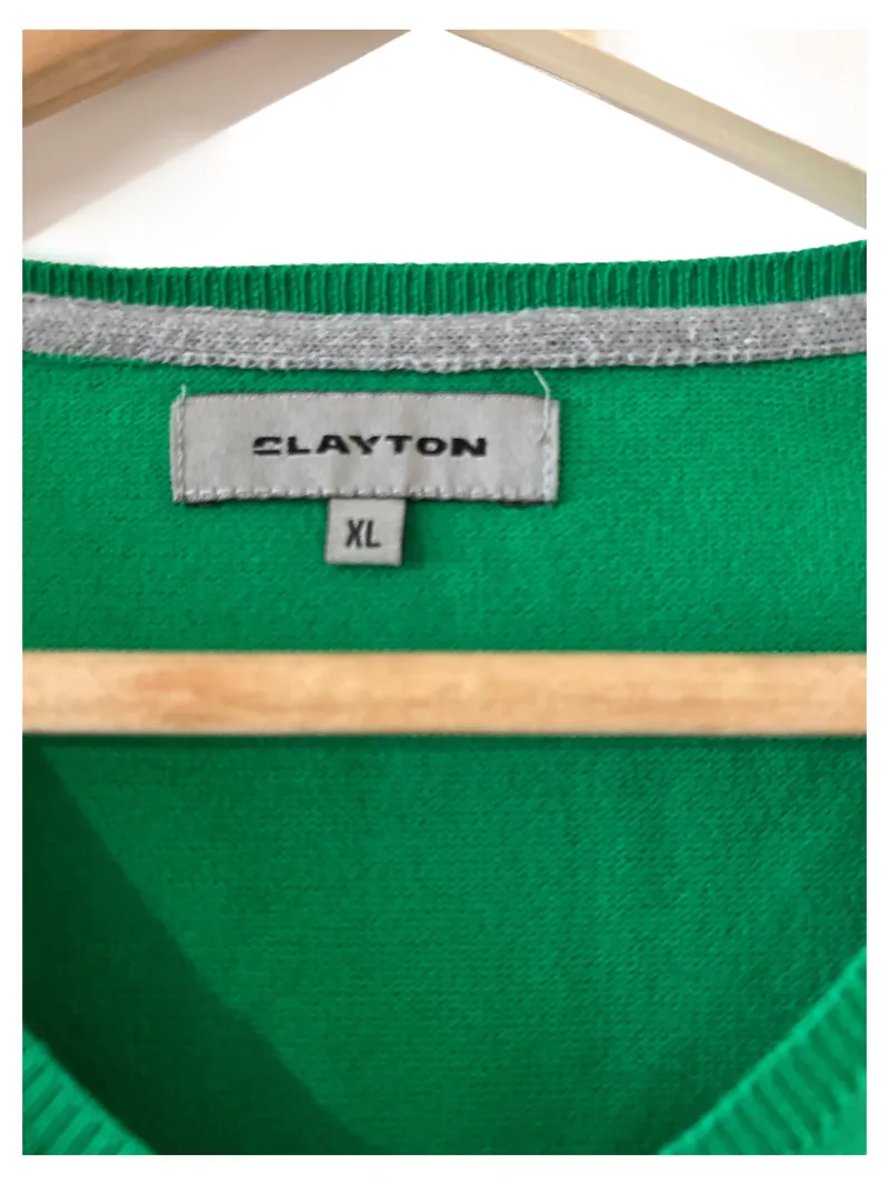 Clayton Pullover Herren V-Ausschnitt Grün Baumwolle Langarm Gr. XL 6