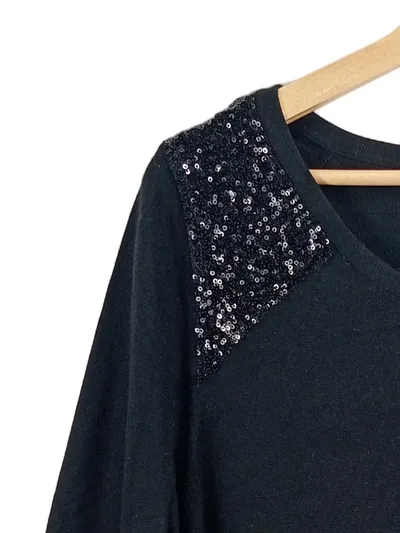Jean Paul Berlin Damen Pullover 42/XL Schwarz Pailletten Elegant 3/4 Arm Viskose