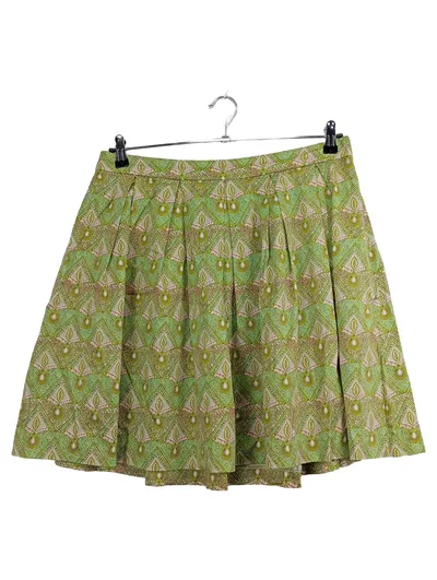 Hallhuber Damen Faltenrock Gr. 42 XL Bohemian Ethno Midirock Baumwolle Grün