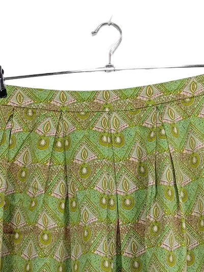 Hallhuber Damen Faltenrock Gr. 42 XL Bohemian Ethno Midirock Baumwolle Grün
