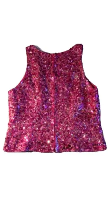 Ronald Joyce Pailletten Top Damen Gr. 42 Pink Seide Glamourös Party