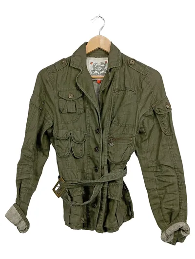 Not the Same Damen Safari Jacke Leinen Oliv Gr. 38 Military Style