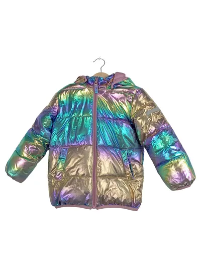 Lindex Kids Steppjacke Gr. 110 Holografisch Metallic Kapuze Mädchen