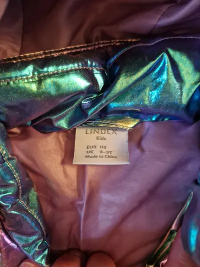 Lindex Kids Steppjacke Gr. 110 Holografisch Metallic Kapuze Mädchen