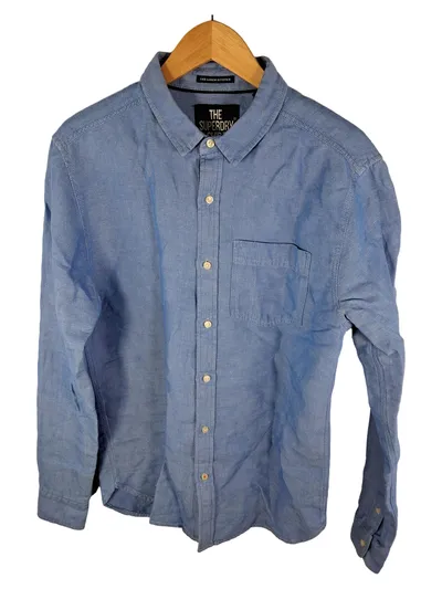 Superdry Herren Freizeithemd Linen Riveter Gr. L Blau Langarm