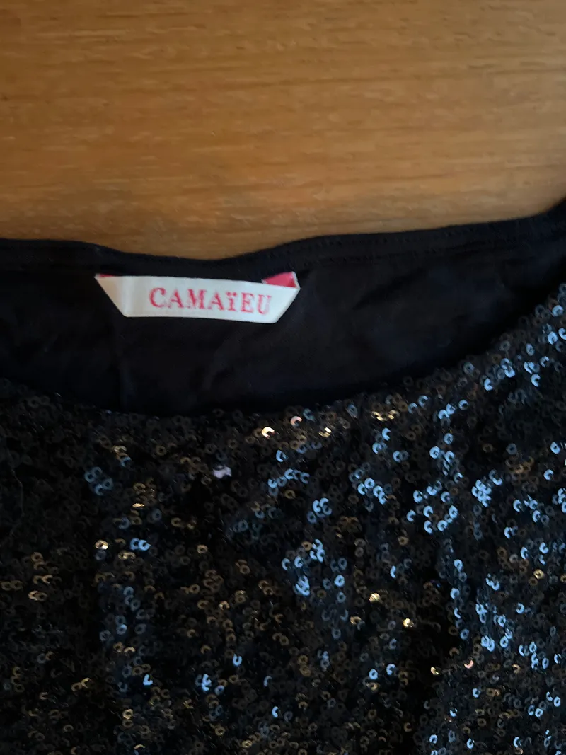 Camaïeu Pailletten Top Damen ärmellos Party Glamour Schwarz Gr. S 3
