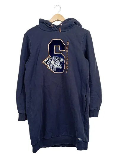 Superdry Hoodie Kleid Damen Gr. 42/XL Blau Tiger College Logo Kapuzenpullover