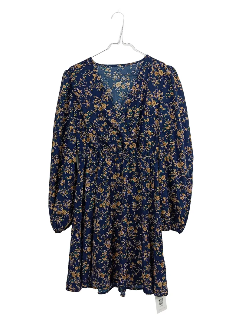 Cupshe Damen Blumenmuster Wickelkleid Midikleid Blau Gr. S 1