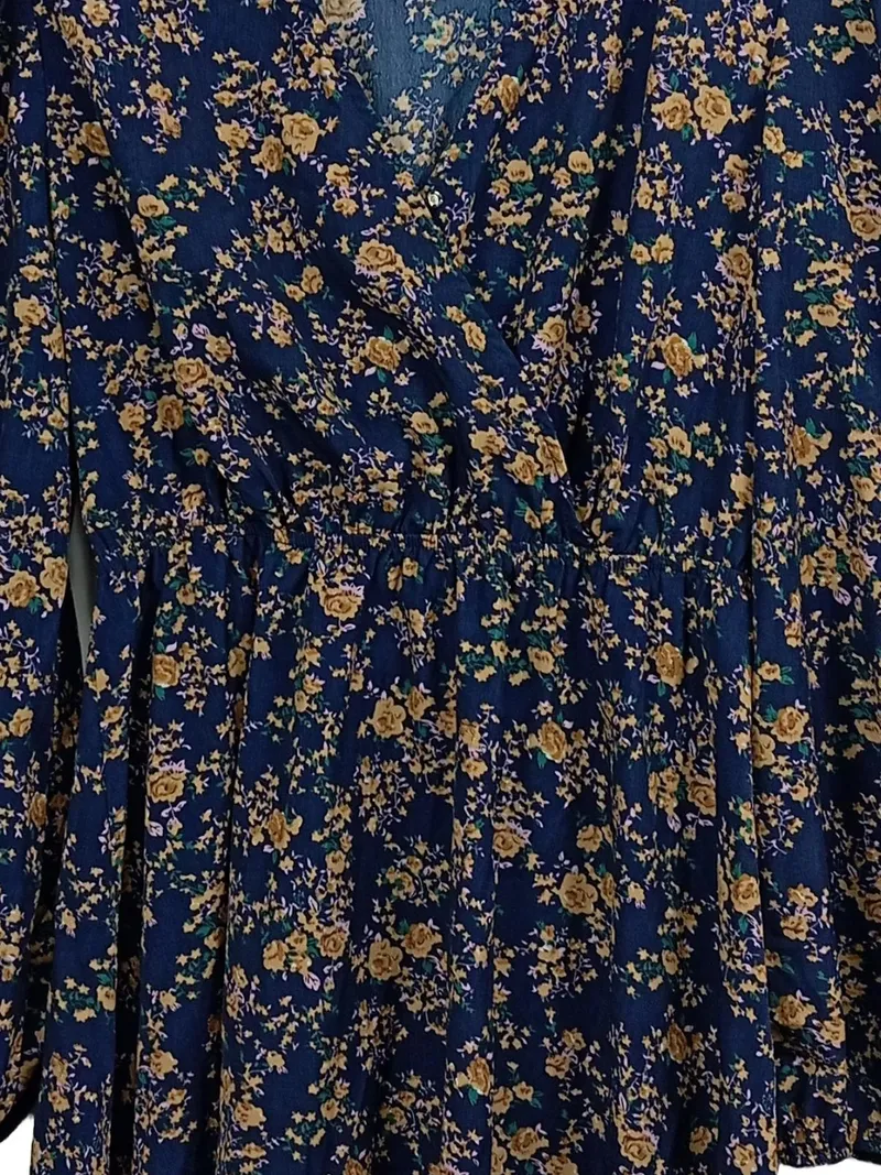 Cupshe Damen Blumenmuster Wickelkleid Midikleid Blau Gr. S 3