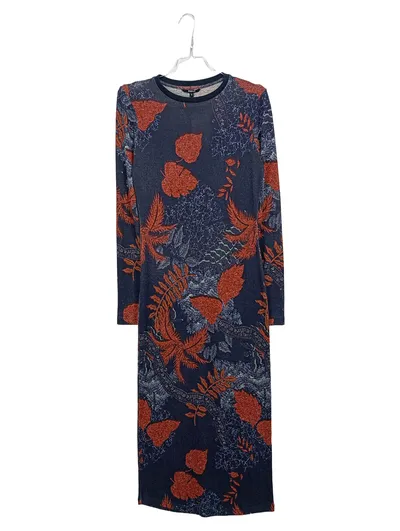 Desigual Damen Maxikleid Langarm Blumenmuster Blau Gr. S