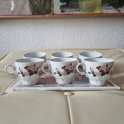 Eschenbach Bavaria 6 Kaffeetassen Set Rosenmotiv Porzellan Vintage