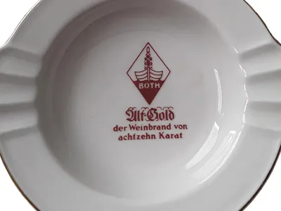 Both Alt-Gold Porzellan Aschenbecher Vintage Logo Print Weiß 15cm