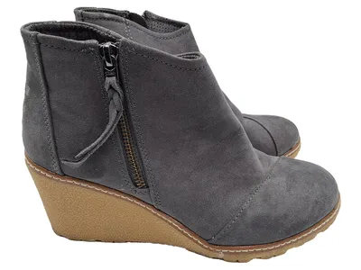 TOMS Damen Keilstiefeletten Gr. 38 Grau Velours Wedge Ankle Boots