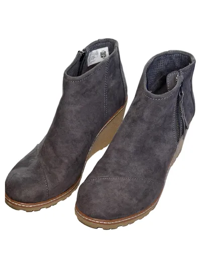 TOMS Damen Keilstiefeletten Gr. 38 Grau Velours Wedge Ankle Boots