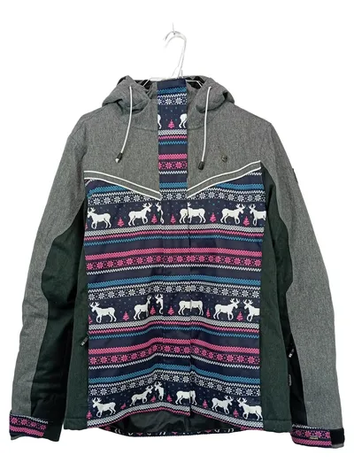 Rehall Skijacke Kinder Gr. 176 Outdoor Norwegermuster Kapuze Grau
