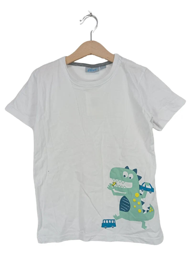 Alive Kinder T-Shirt Kurzarm Tiermotiv Baumwolle Weiß Gr. 128 6