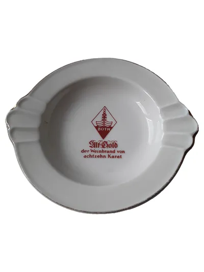 Both Alt-Gold Porzellan Aschenbecher Vintage Weiß 15 cm Rund