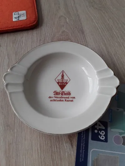 Both Alt-Gold Porzellan Aschenbecher Vintage Weiß 15 cm Rund
