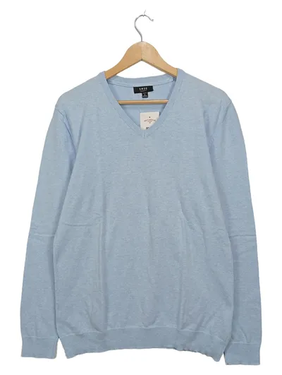 SMOG Herren Pullover V-Ausschnitt Meliert Blau Gr. L Baumwolle