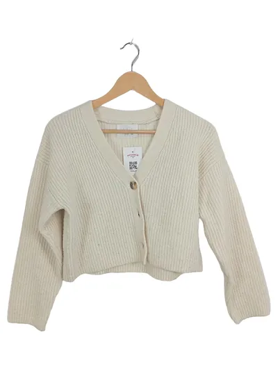 ZARA Mädchen Strickjacke Cardigan Gr. 152 Beige Grobstrick V-Ausschnitt