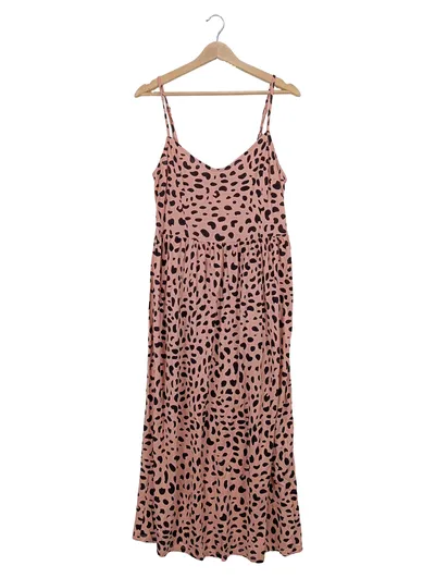 Buffalo Sommerkleid Maxikleid Animal Print Rosa Gr. 40/L Trägerkleid Viskose