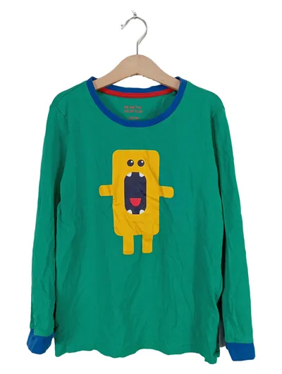 Ingres Weiss Kinder Langarmshirt Gr. 128 Grün Monster Tiermotiv Baumwolle
