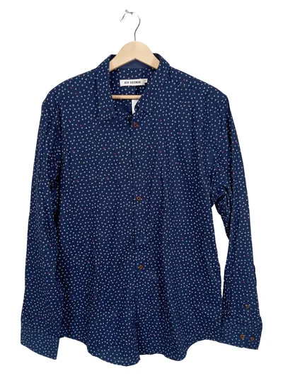 Ben Sherman Freizeithemd Herren XL Blau Gepunktet Langarm Baumwolle
