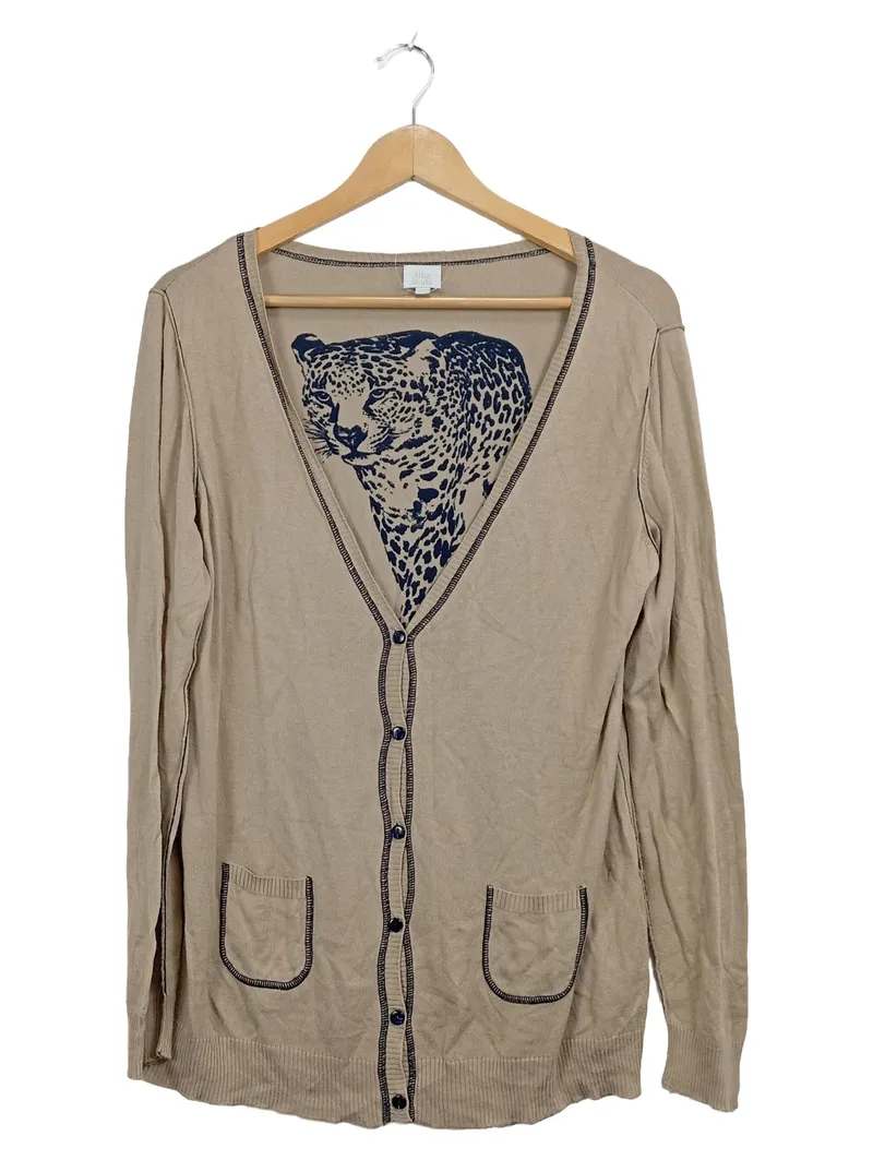 Alba Moda Strickjacke Damen Gr. 44 Beige Leopard Animal Print Cardigan 1