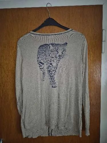 Alba Moda Strickjacke Damen Gr. 44 Beige Leopard Animal Print Cardigan
